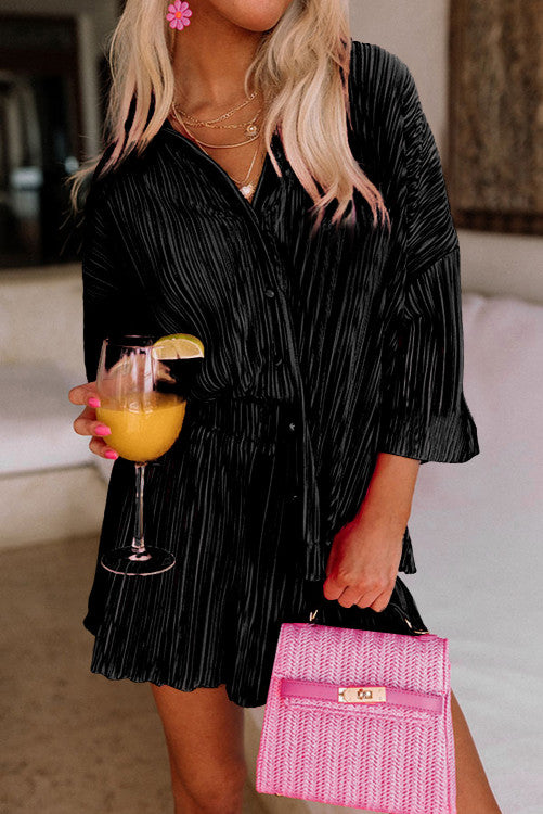 Pleated Shirt and Short Set (Preorder)