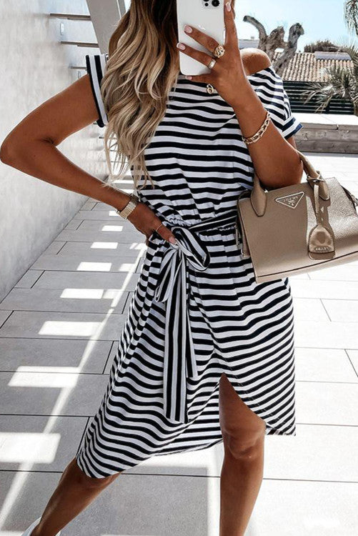 Striped Belted Wrap Dress (preorder)