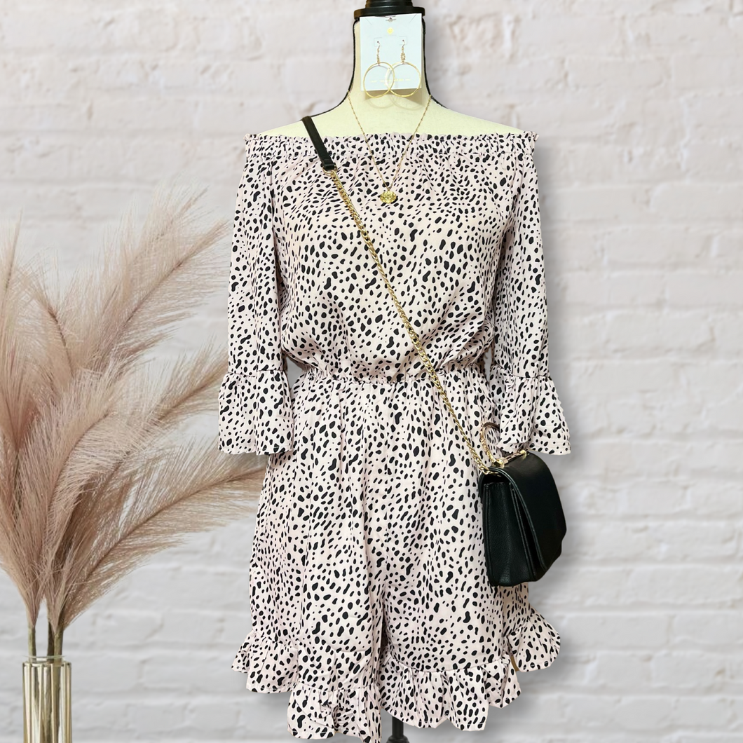 Leopard Off the Shoulder Romper (Preorder)