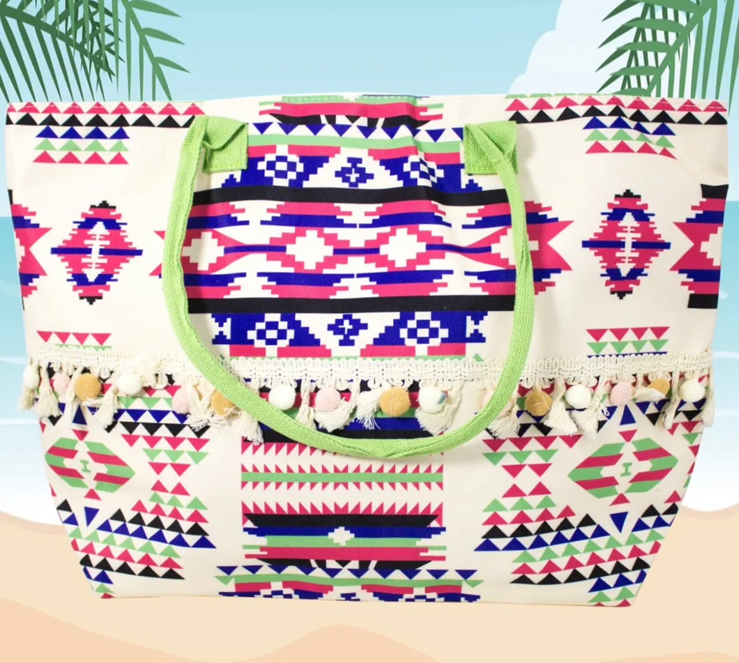 XL Pom Pom Aztec Tote