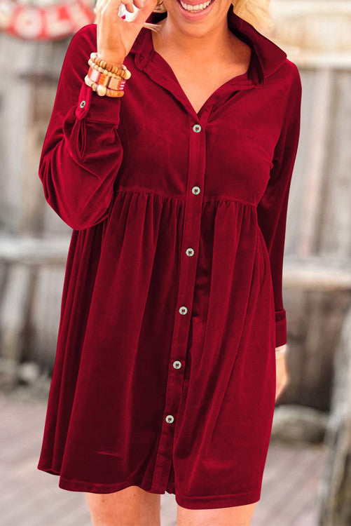 Velvet Button Down Dress (Preorder)