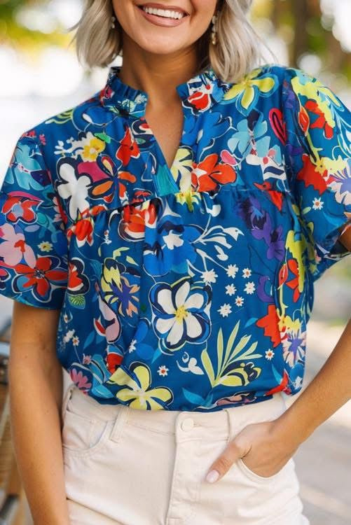 Blue Floral Top (Preorder)