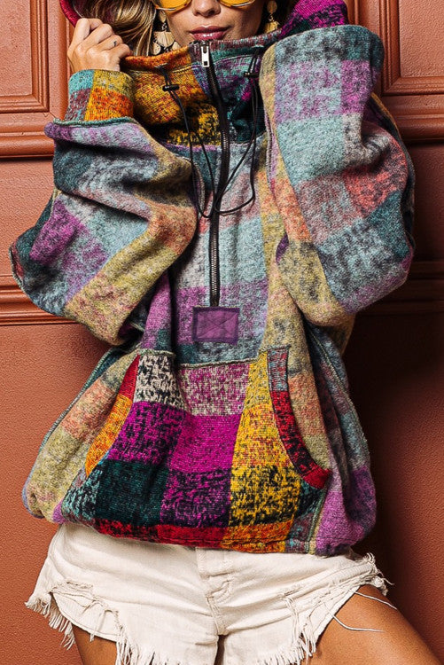 Plaid High Neck Hoodie (preorder)