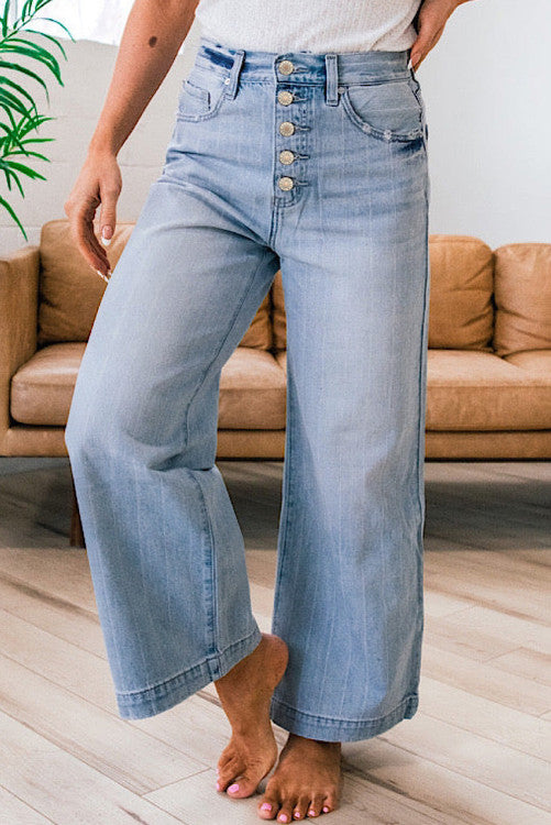 Wide Leg Button Fly Jeans (Preorder)