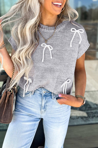 Gray Bow Sleeveless Sweater (Preorder)