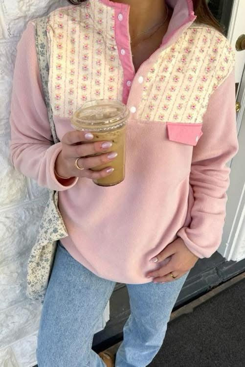 Pink Floral Fleece Sweatshirt (Preorder)