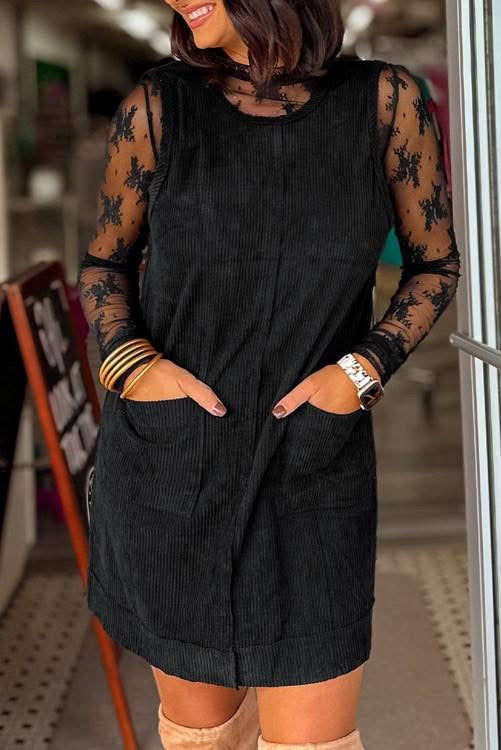 Black Corded Jumper Dress (Preorder)