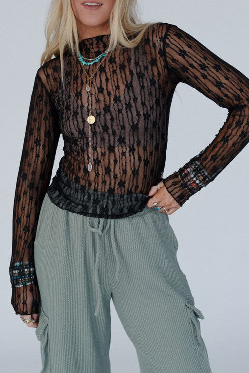 Sheer Lace Long Sleeve Top (Preorder)