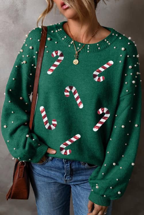 Pearl Detail Candy Cane Sweater (Preorder)