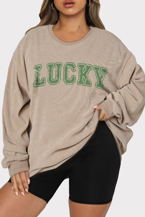 Plus Size Ribbed Lucky Sweatshirt (Preorder)