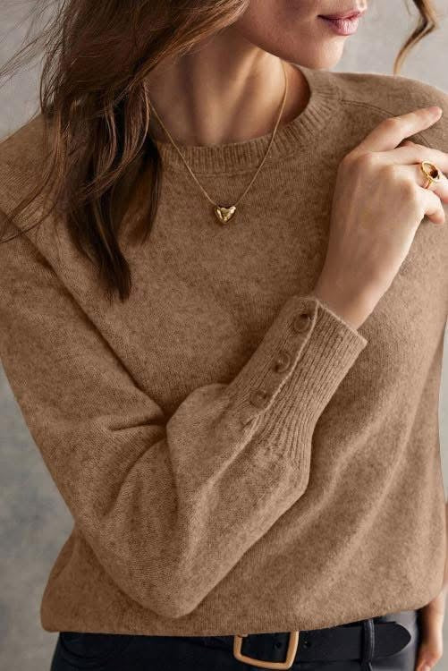 Tan Button Sleeve Sweater (Preorder)
