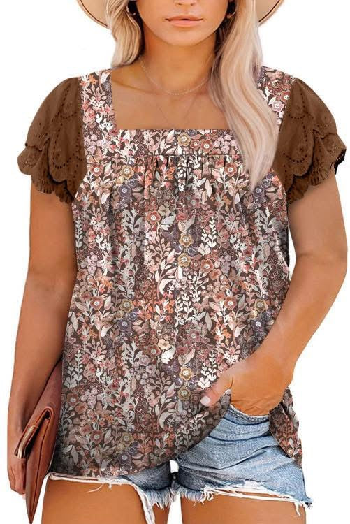 Plus Floral Eyelet Sleeve Top (Preorder)