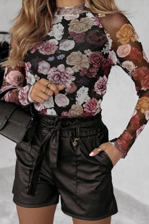 Sheer Floral Long Sleeve Top (Preorder)