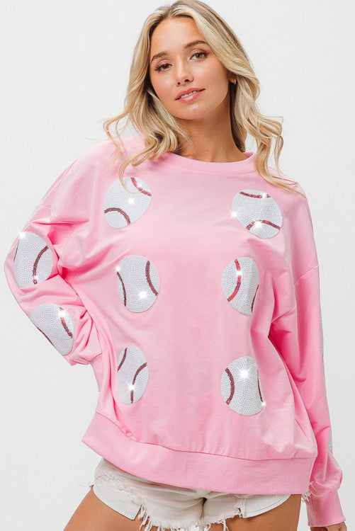 Pink Sequin Baseball Sweatshirt (Preorder)