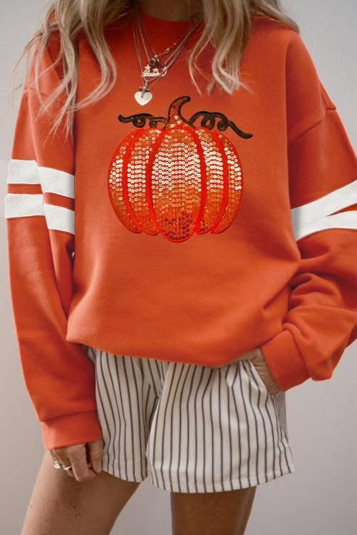 Sequin Pumpkin Varsity Sweatshirt (Preorder)