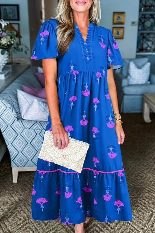 Blue Floral Maxi Dress (Preorder)