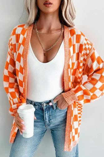 Orange Checkered Cardigan (Preorder)
