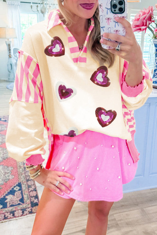 Sequin Heart Collared Shirt (Preorder)