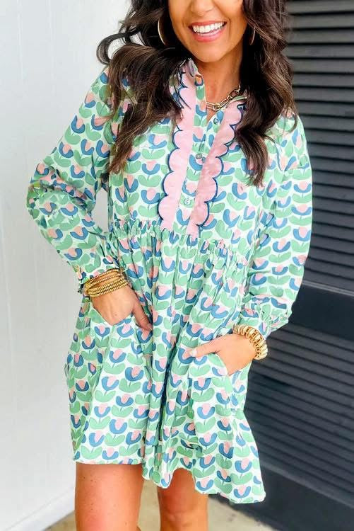 Long Sleeve Printed Dress (Preorder)