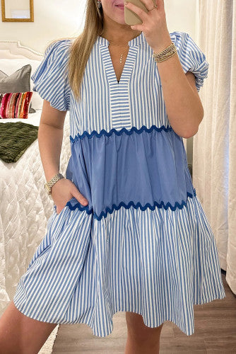 Blue Striped Color Blocked Dress (Preorder)