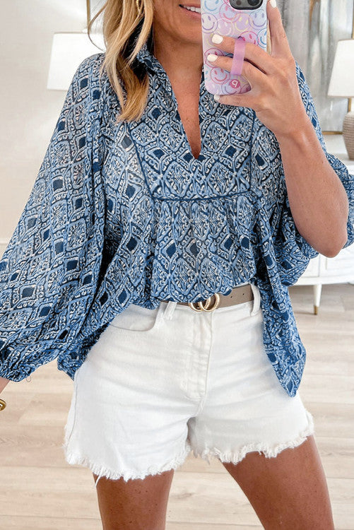 Blue Printed Blouse (Preorder)