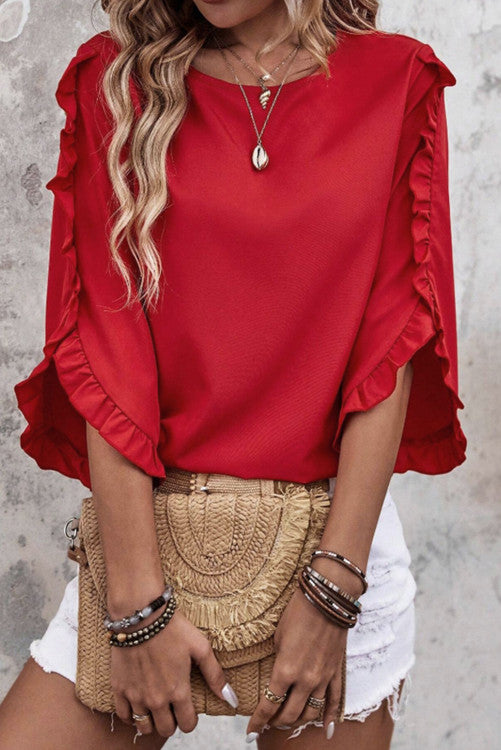 Red Ruffled Blouse (Preorder)