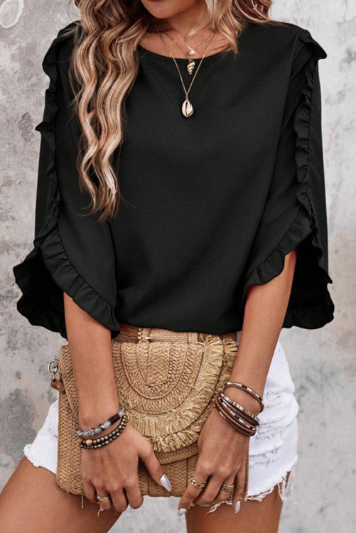 Black Ruffled Blouse (Preorder)
