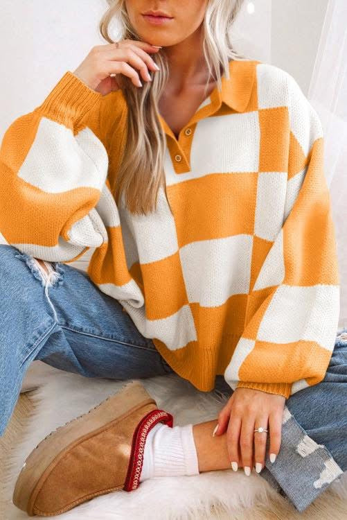Orange Checkered Sweater (Preorder)