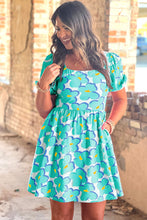 Load image into Gallery viewer, Teal Floral Tie Back Dress (Preorder)
