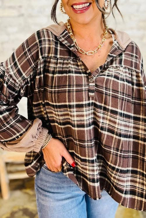 Brown Plaid Top (preorder)