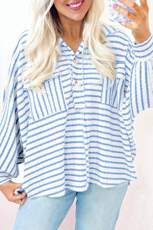 Blue Striped Pocket Hoodie (Preorder)