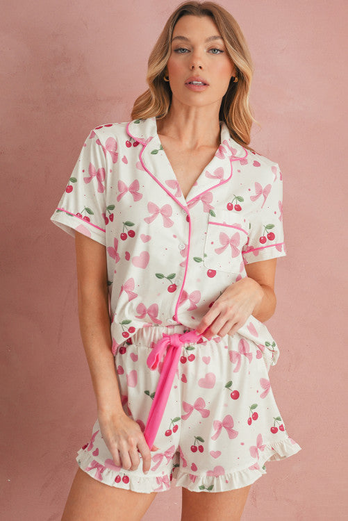 Cherries and Bows Two Piece PJ Set (Preorder)