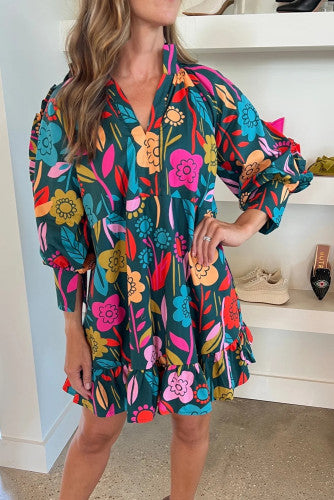 Ruffled Floral Printed Dress (Preorder)