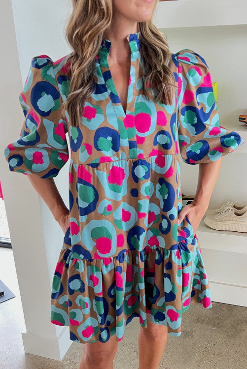 Puff Sleeve Printed Dress (Preorder)