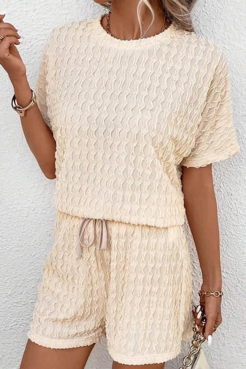 Frill Textured Top and Drawstring Shorts Set (Preorder)