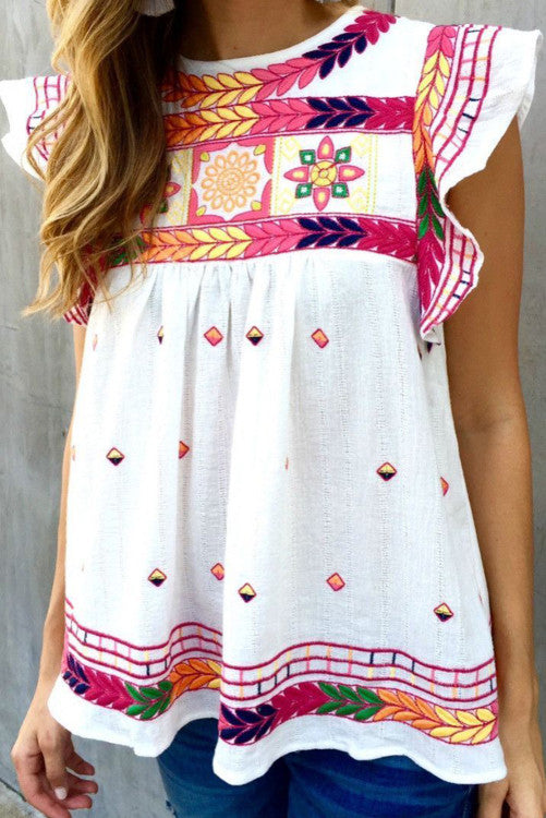 Boho Embroidery Print Blouse (Preorder)