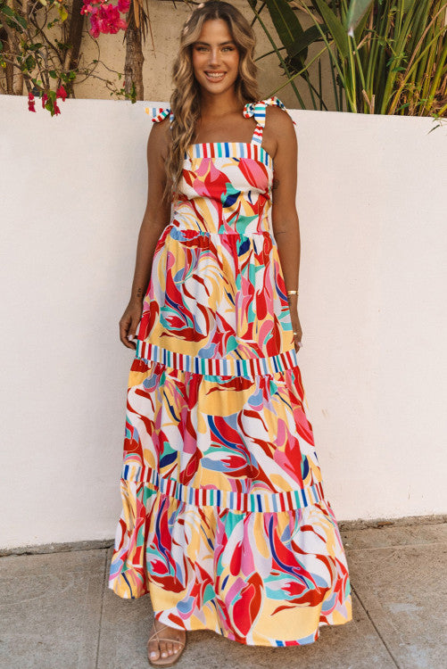 Tie Strap Floral Printed Maxi Dress (Preorder)