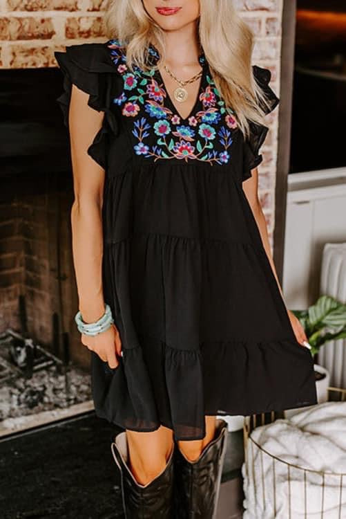 Black Embroidered Dress (Preorder)