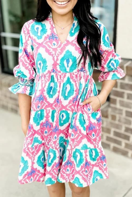Puff Sleeve Printed Dress (Preorder)