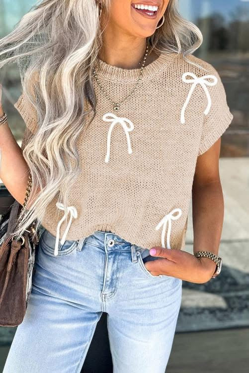 Tan Bow Sleeveless Sweater (Preorder)