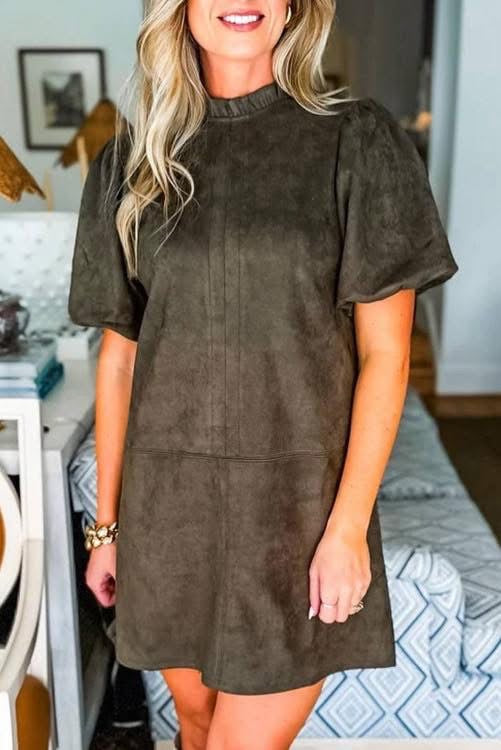 Olive Faux Suede Dress (Preorder)
