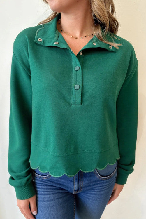 Green Scalloped Hem Top (Preorder)