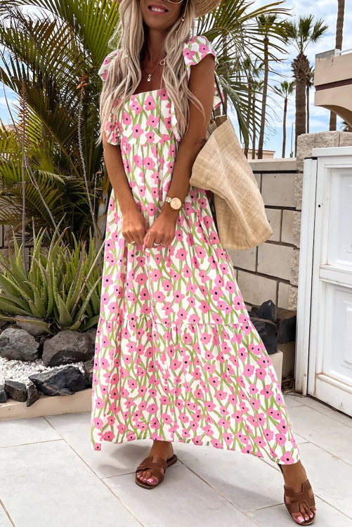 Pink Floral Printed Maxi Dress (Preorder)