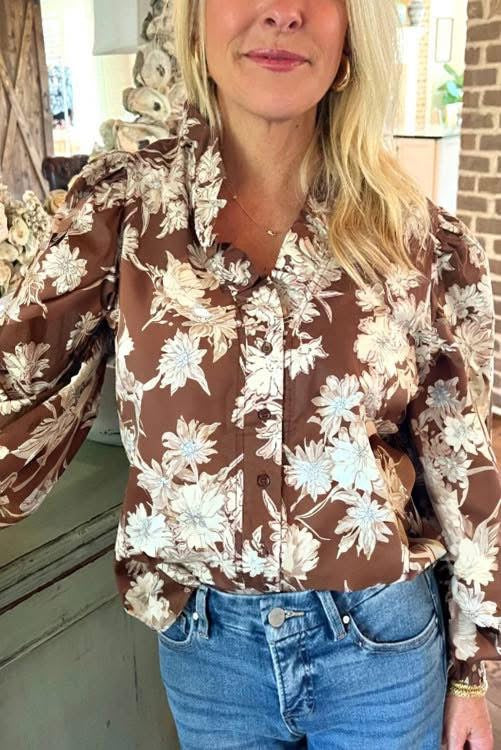 Brown Floral Blouse (Preorder)