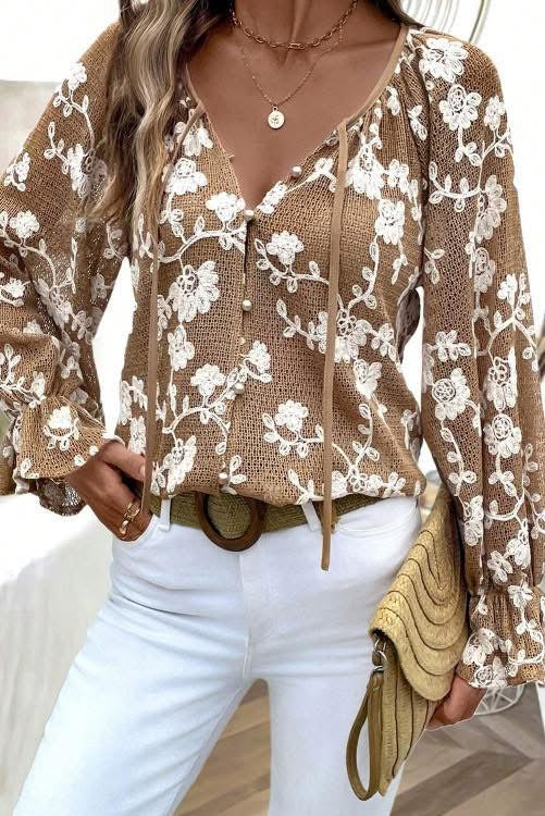 Khaki Floral Blouse (Preorder)