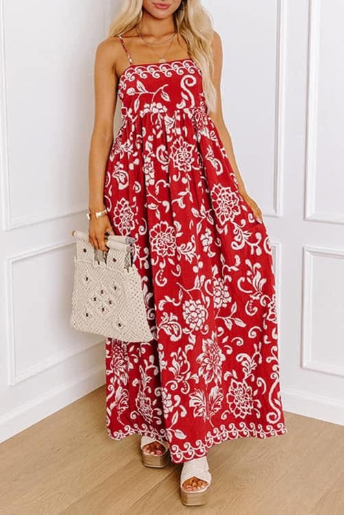 Red Printed Maxi Dress (Preorder)
