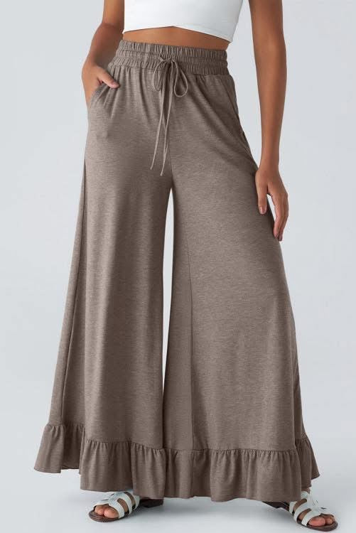 Ruffle Hem Wide Leg Pants (Preorder)