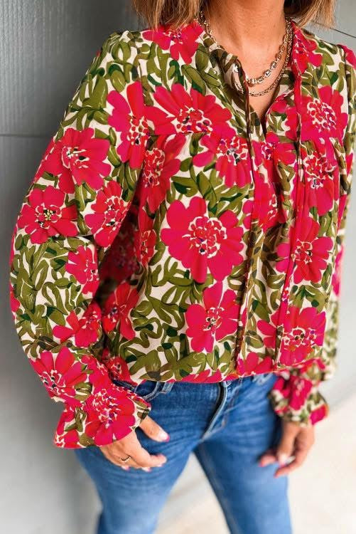 Red Floral Blouse (Preorder)