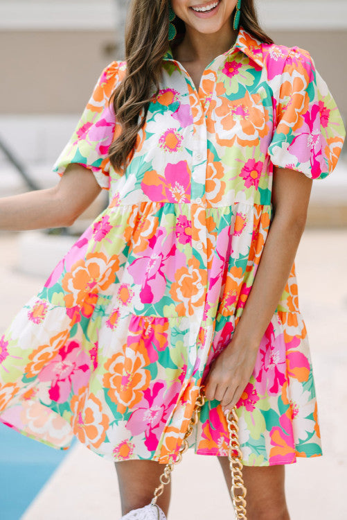 Pink and Orange Floral Dress (Preorder)