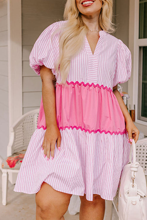 Plus Striped Pink Dress (Preorder)